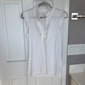 Lily Pulitzer White Pima Cotton Ruffle Sleeveless Top Blouse Button Detail y2k